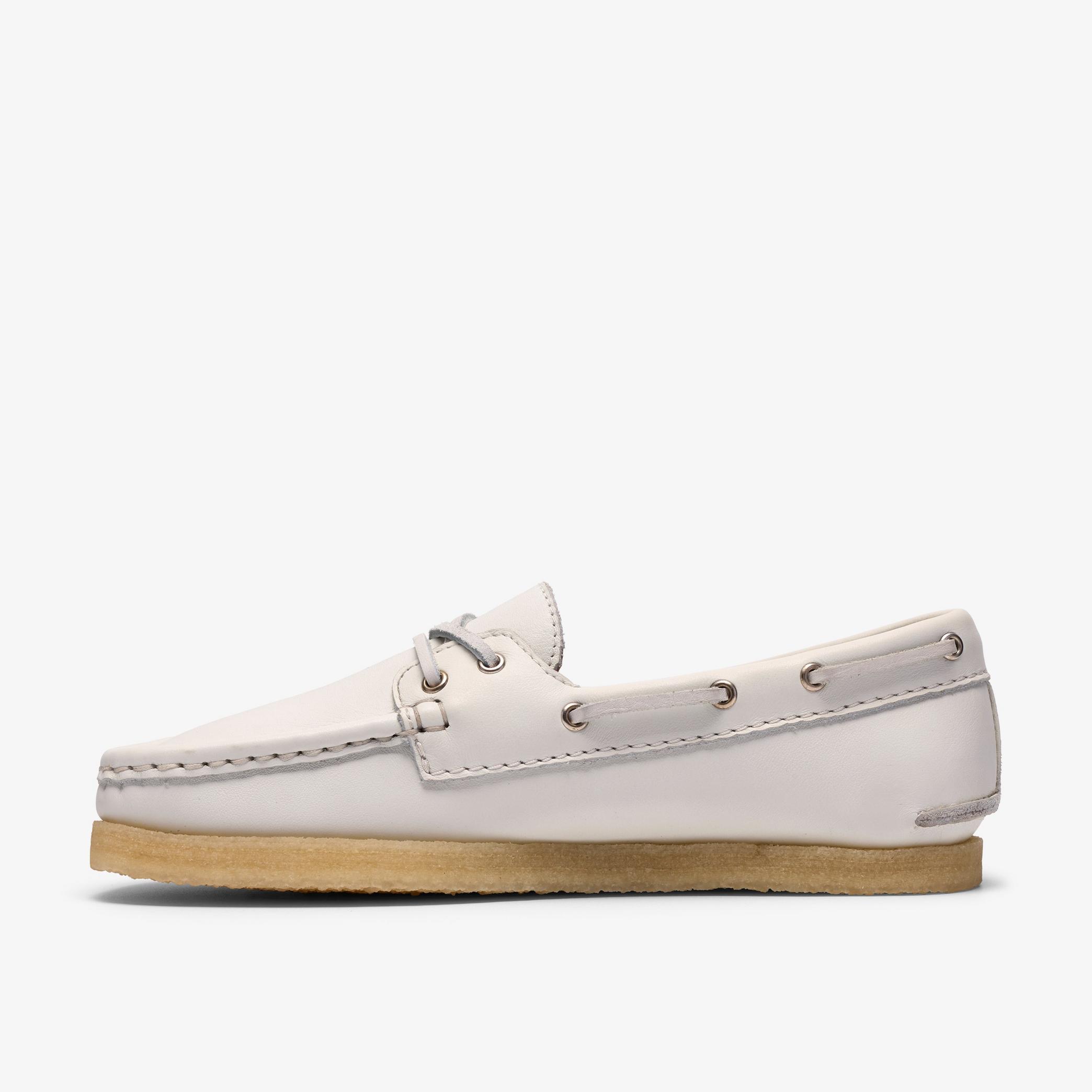 Godney Boat White Grain Leather