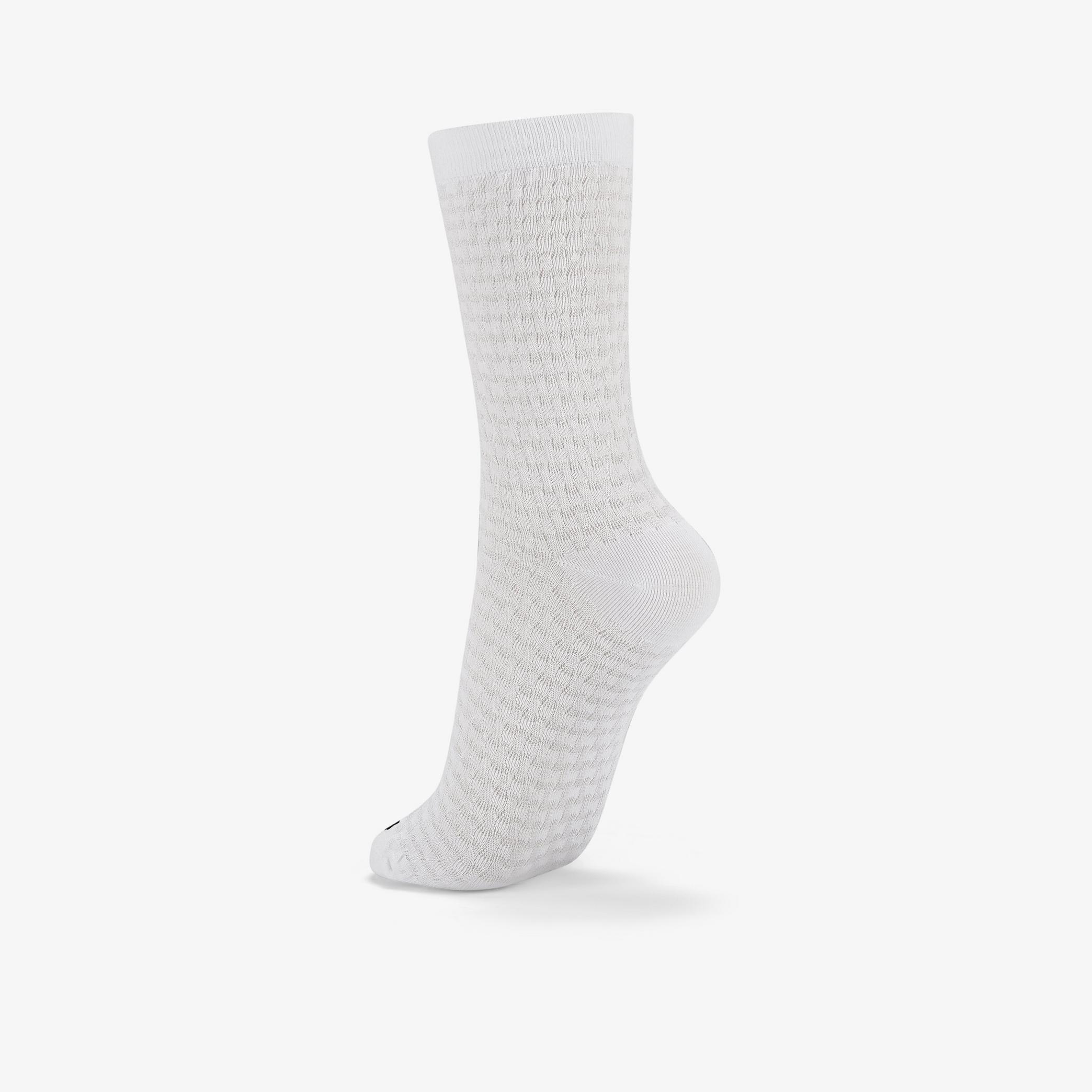 Basket Weave Crew Sock White