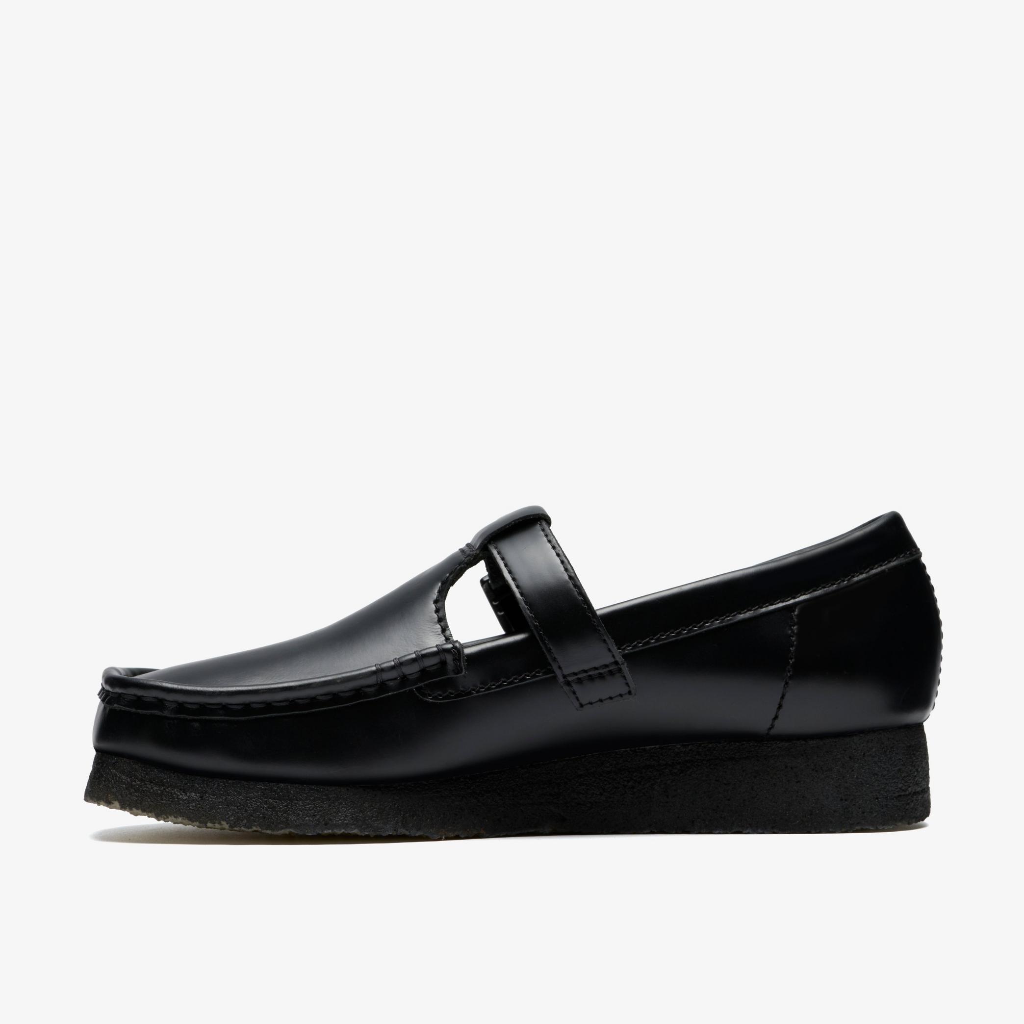 Wallabee T Bar Black Hi Shine Leather